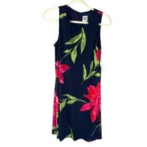 Anne Klein Women's Floral Sleeveless Navy/Fuchsia New Shift Dress Size 4 Feminin
